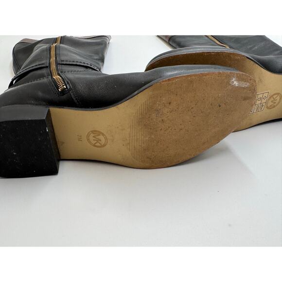 Michael Kors · 7M · Tall Riding Boots · Genuine Leather · Black/Brown · Gold MK - Picture 10 of 13